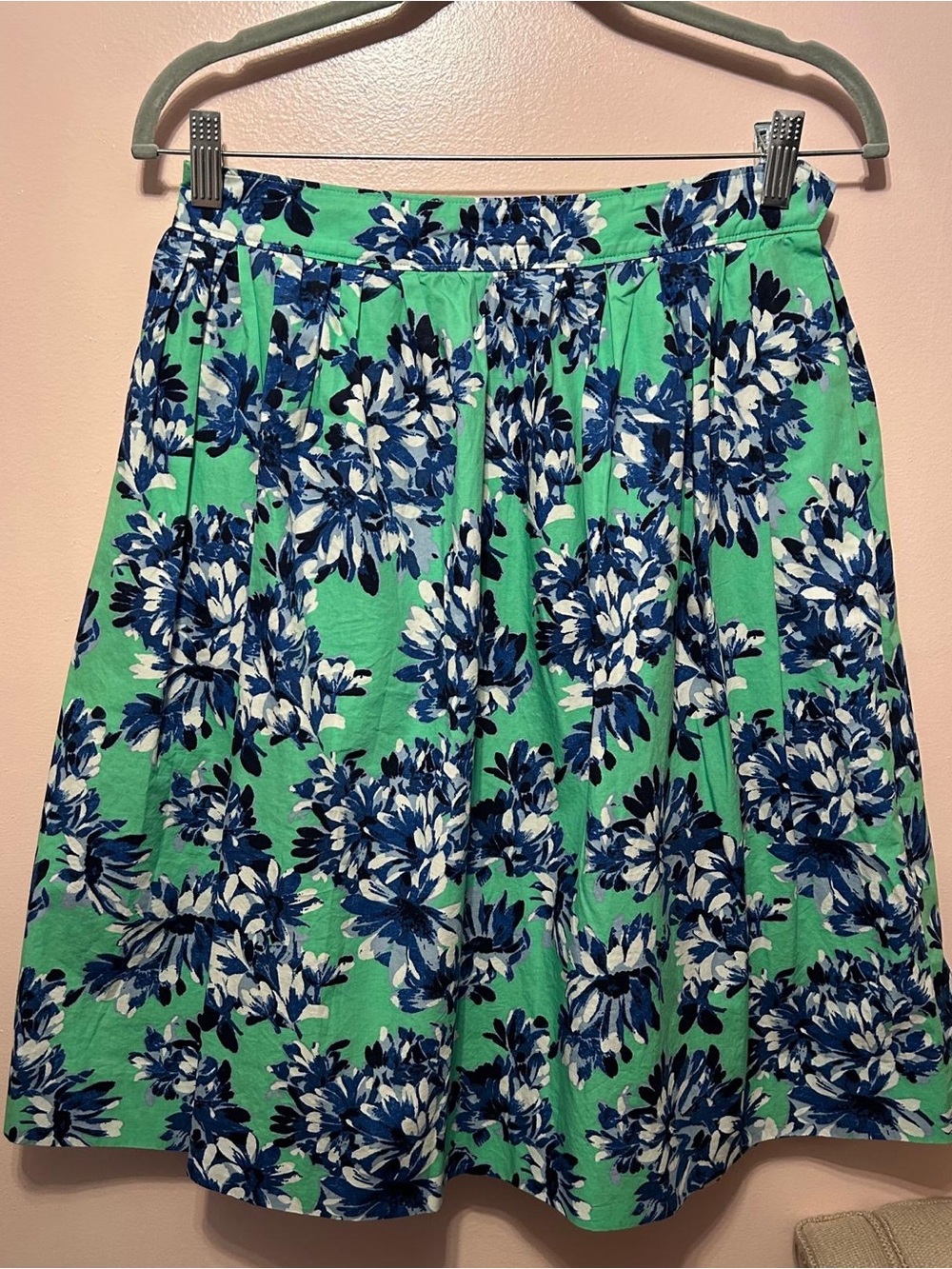 J. Crew Mint Green Skirt with Blue Floral Print